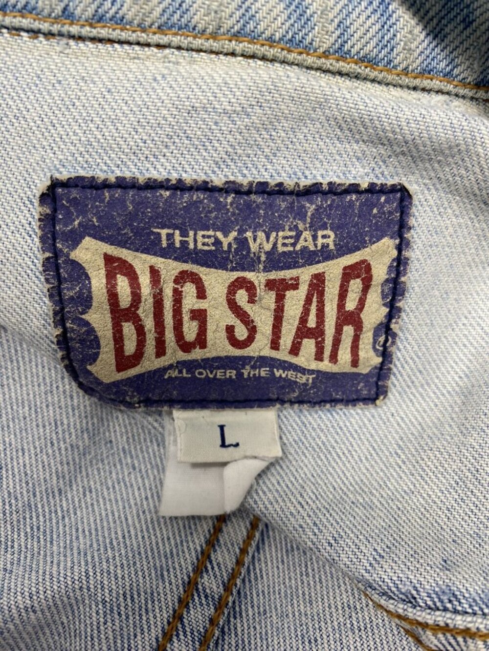 VTG Big Star Light Wash Blue Jean Button Distressed Retro Grunge Denim Jacket L - Picture 8 of 10